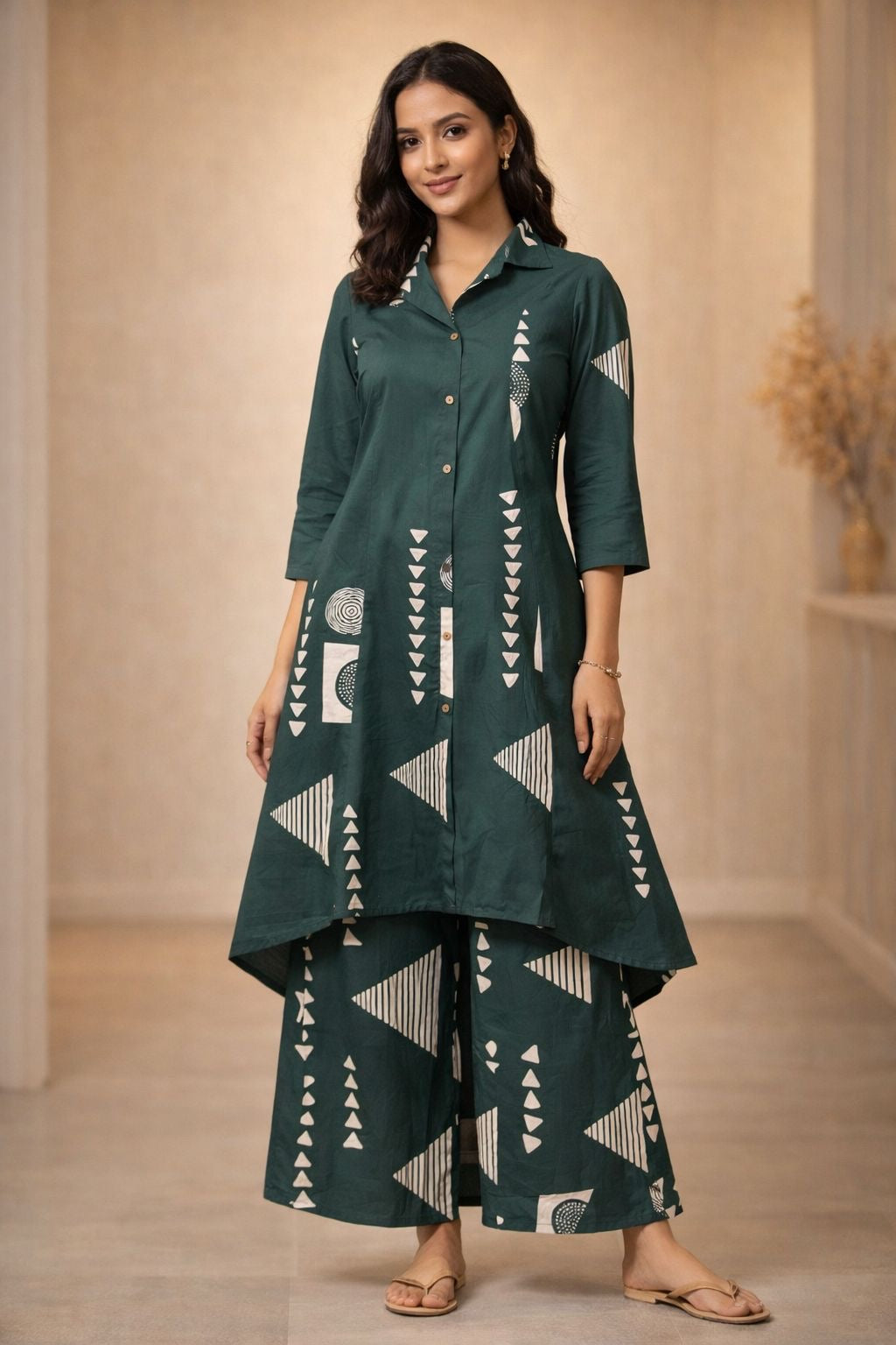 Green Geometric Apple cut Cotton Coord