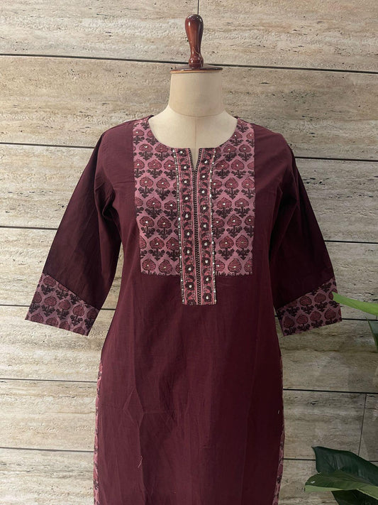 Burgundy Cotton Kurta Pant
