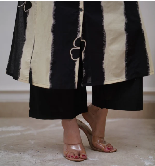 Beige Black Cotton Coords