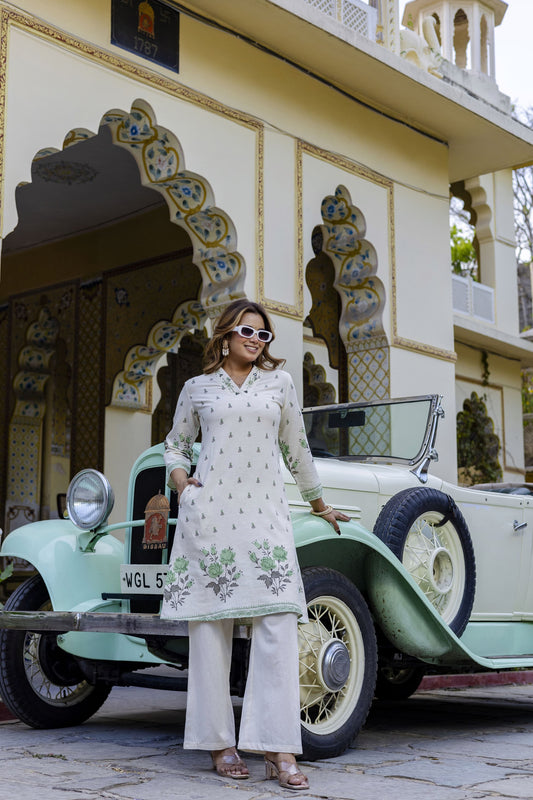 Beige Embroidered Coords