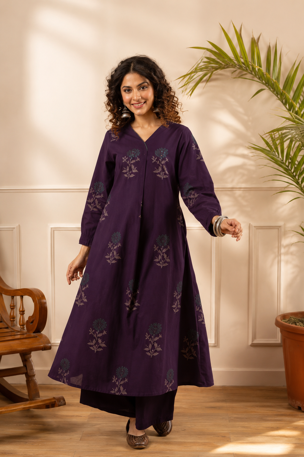 Deep Plum Purple Cotton Flare Co-ords
