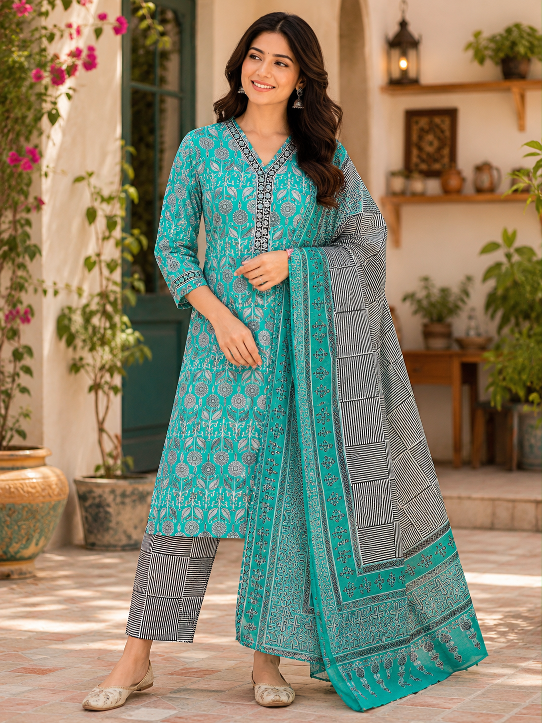 Aqua Bloom Cotton Salwar