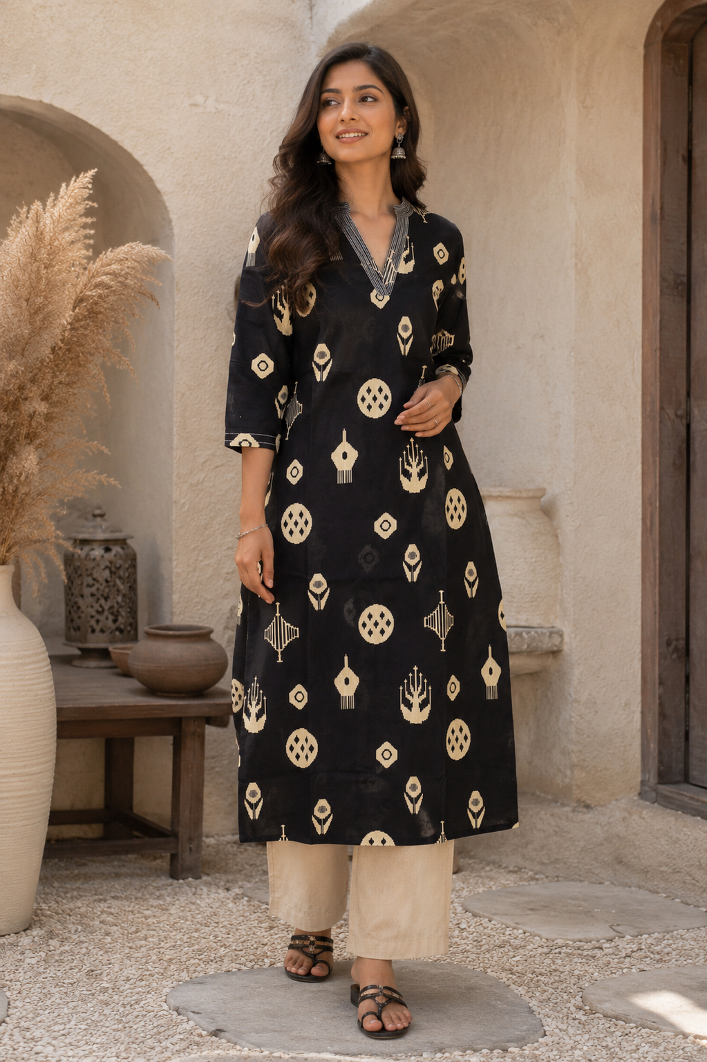 Midnight Ikat Charm Straight Cotton Kurta