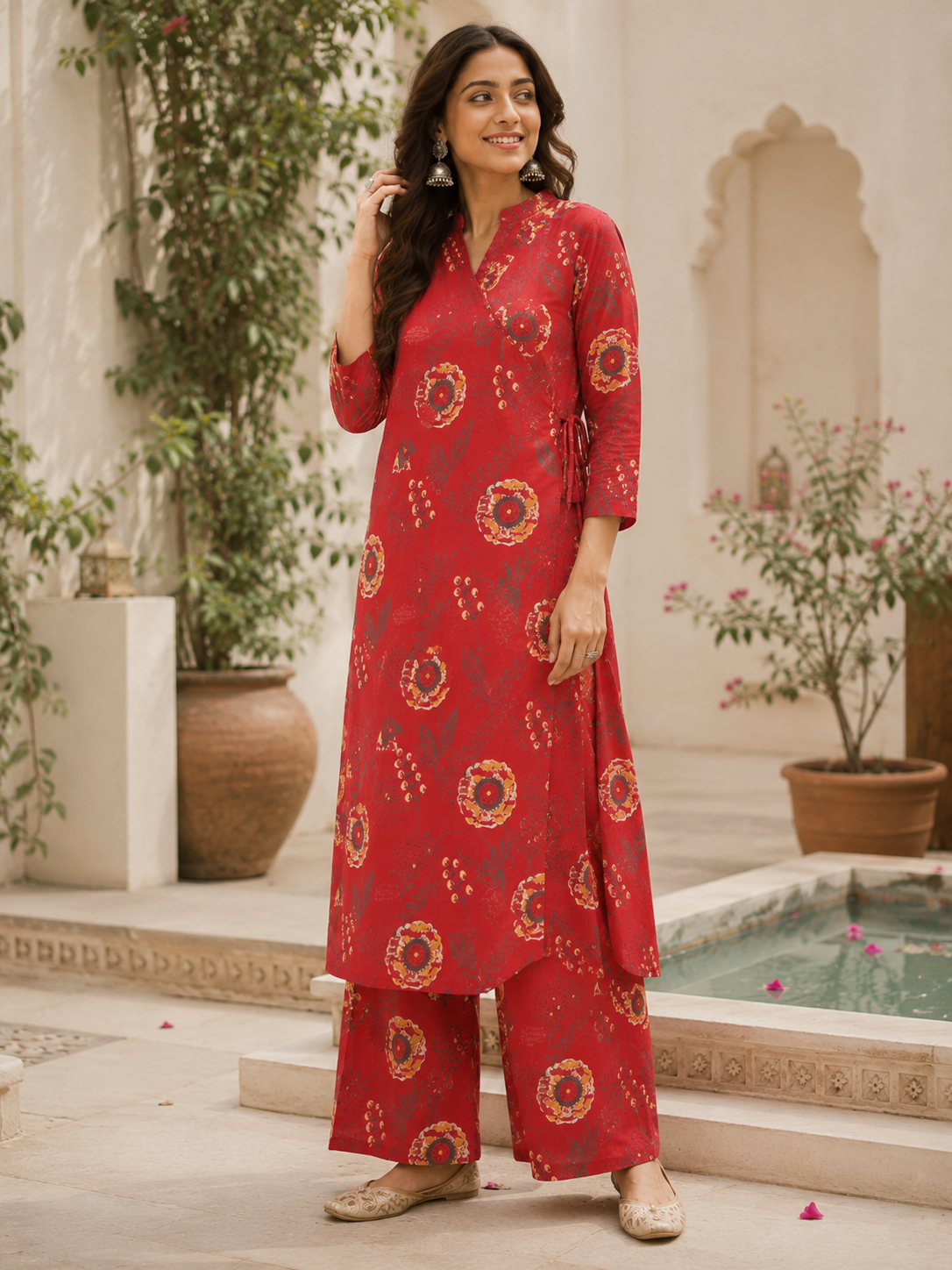Poppy Red Angrakha Coords