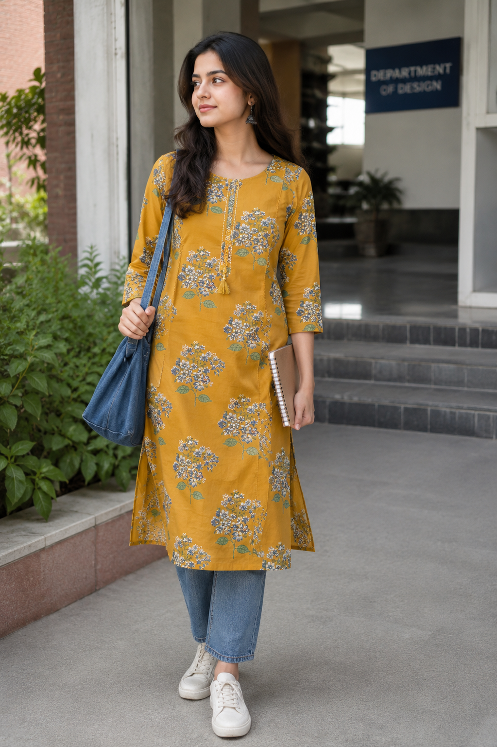 Mustard Bloom Cotton Straight Kurta