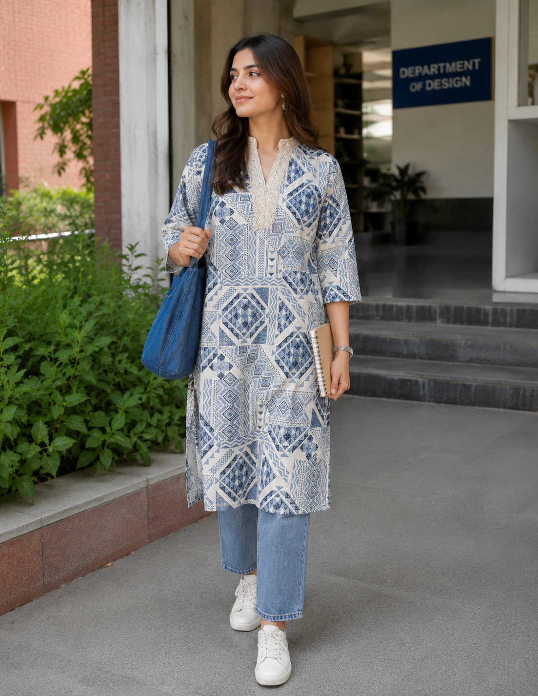 Indigo Mosaic Cotton Kurta
