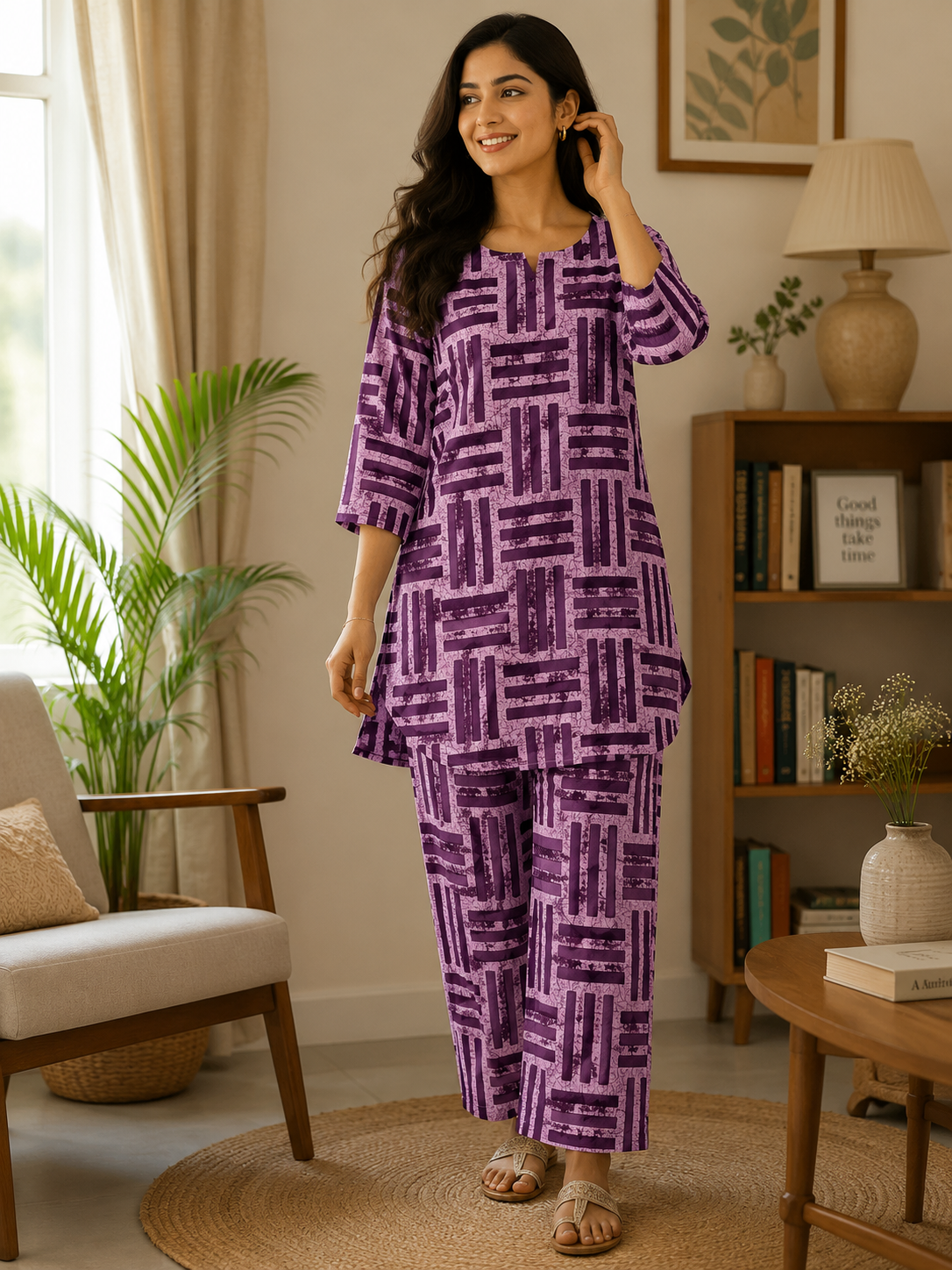Lavender Maze Cotton Night Suit