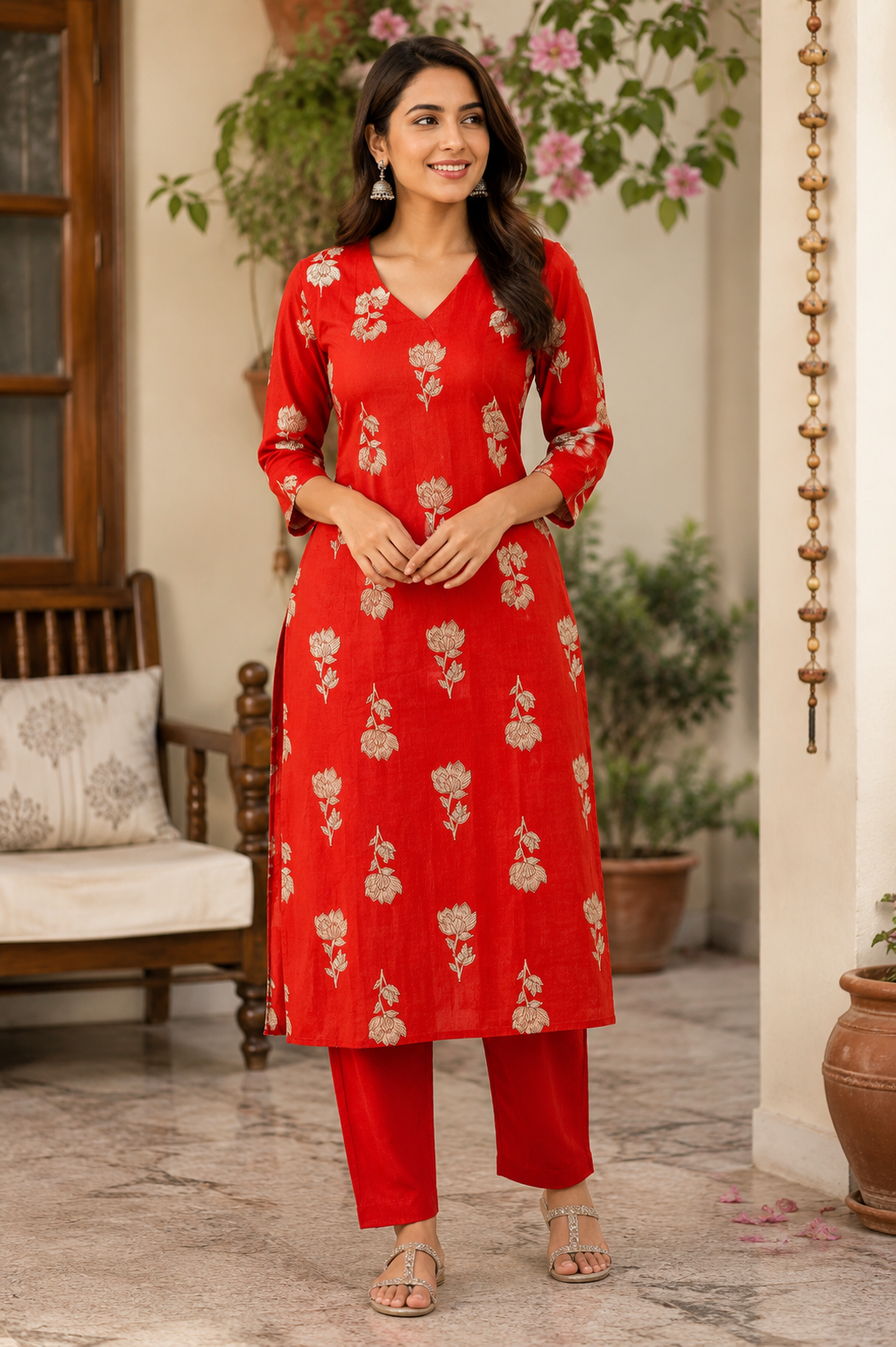 Orange Motifs Lining Kurta Pant