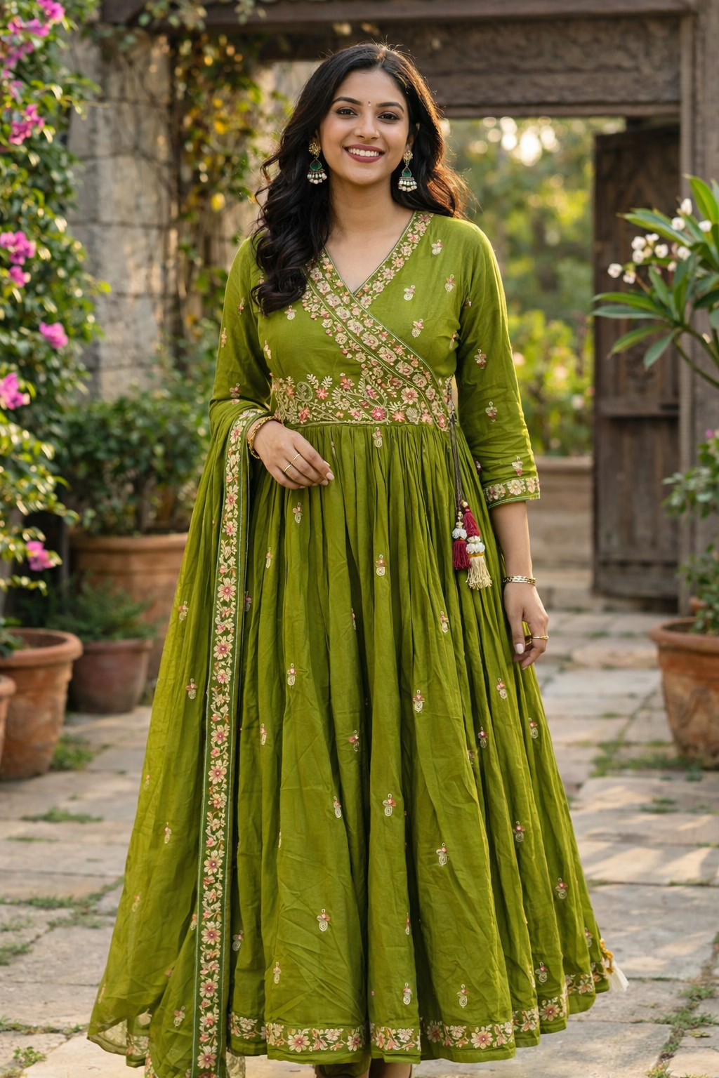 Mehndi Bloom Mul Cotton Anarkali Salwar