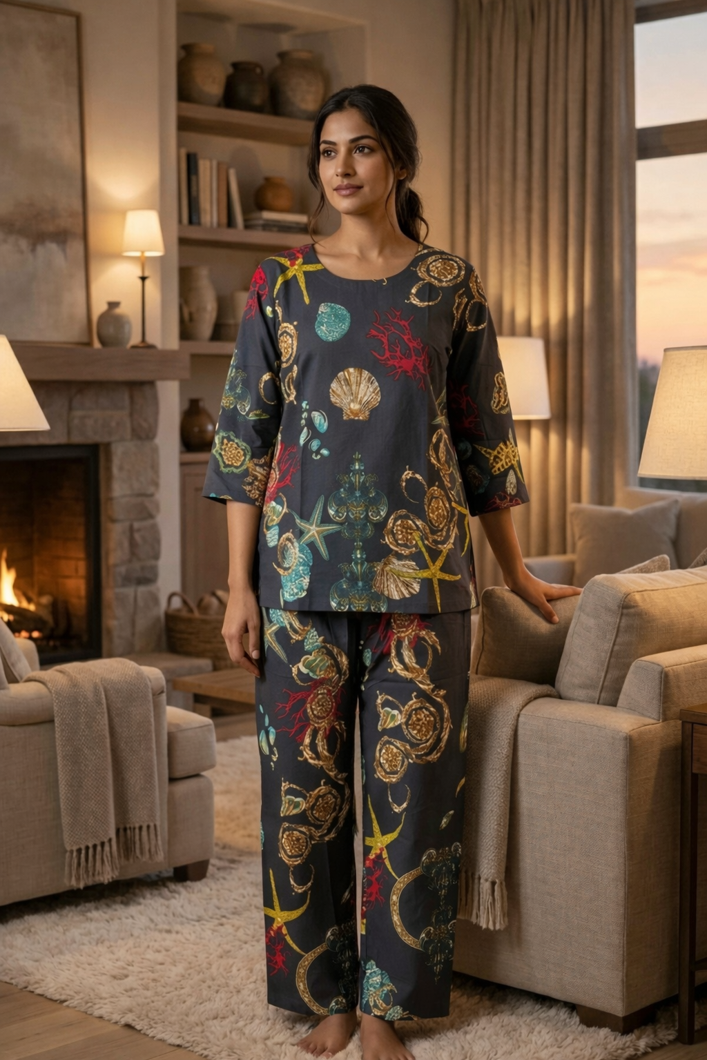 Ocean Whisper Cotton Night Pyjama