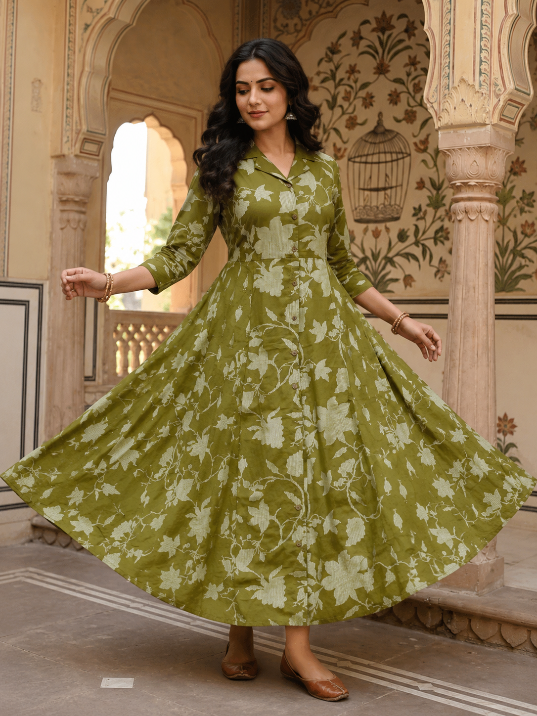 Olive Bloom Cotton Maxi