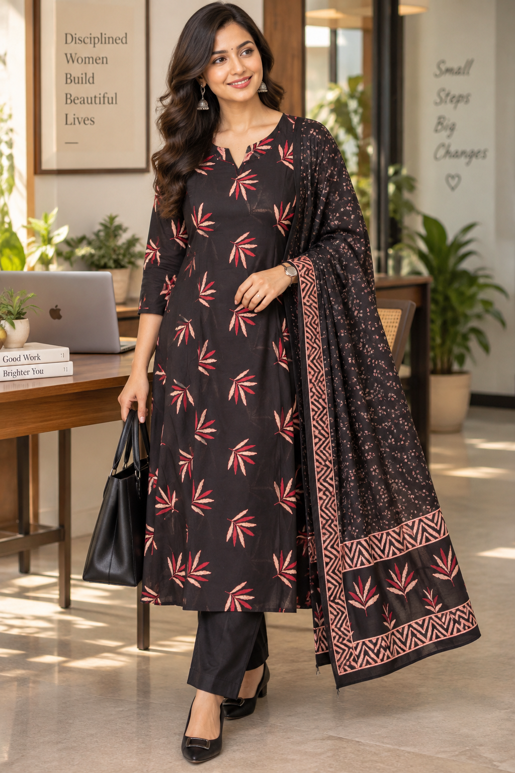 Black Bloom A-Line Mul Cotton Salwar