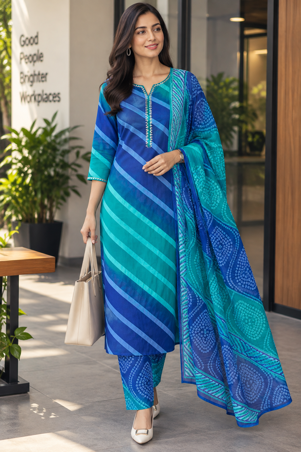 Ocean Blue Striped Cotton Salwar