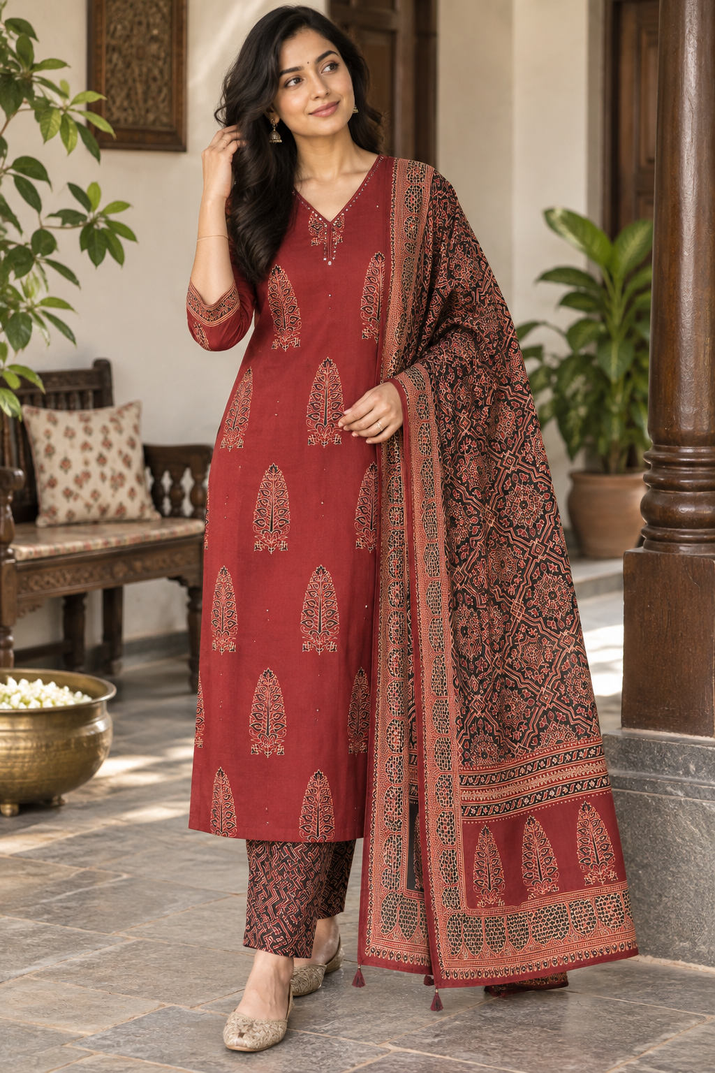 Rustic Red Ajrakh Cotton Salwar