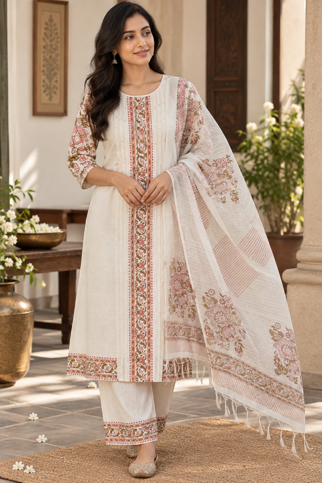 Ivory Bloom Flex Cotton A-Line Salwar