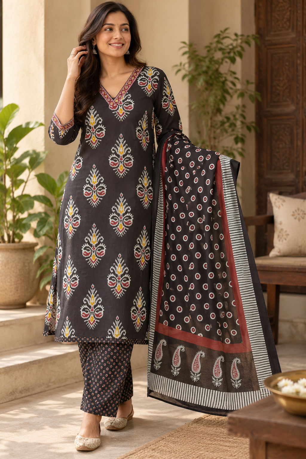 Charcoal Black Ikkat Cotton Salwar