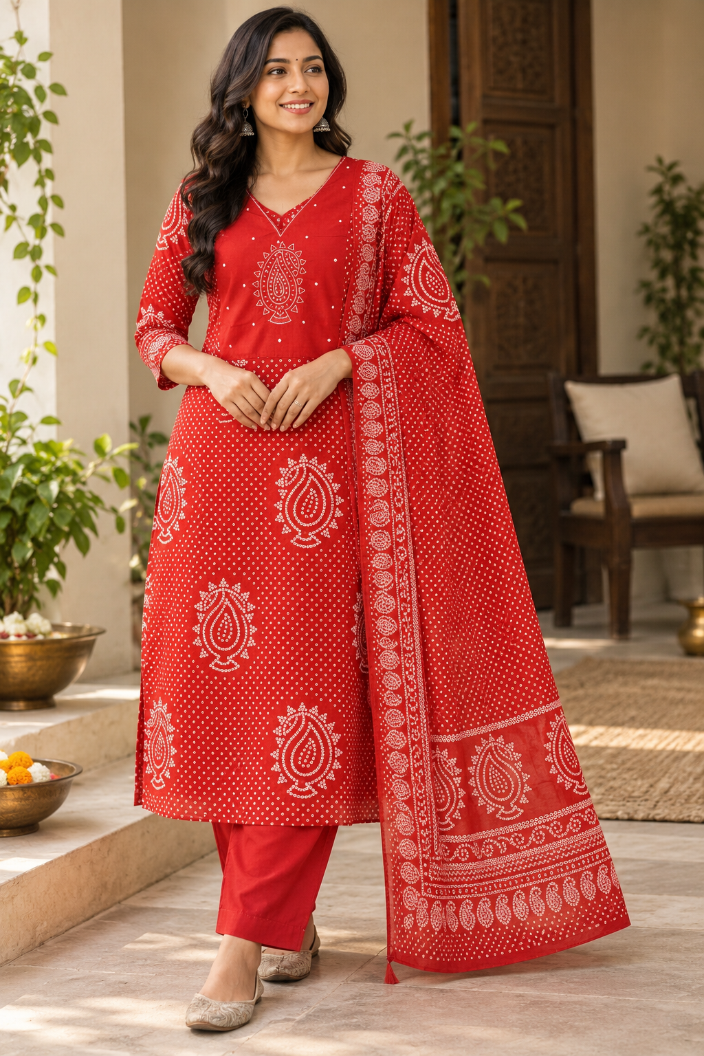 Orange Bandhani Cotton Salwar
