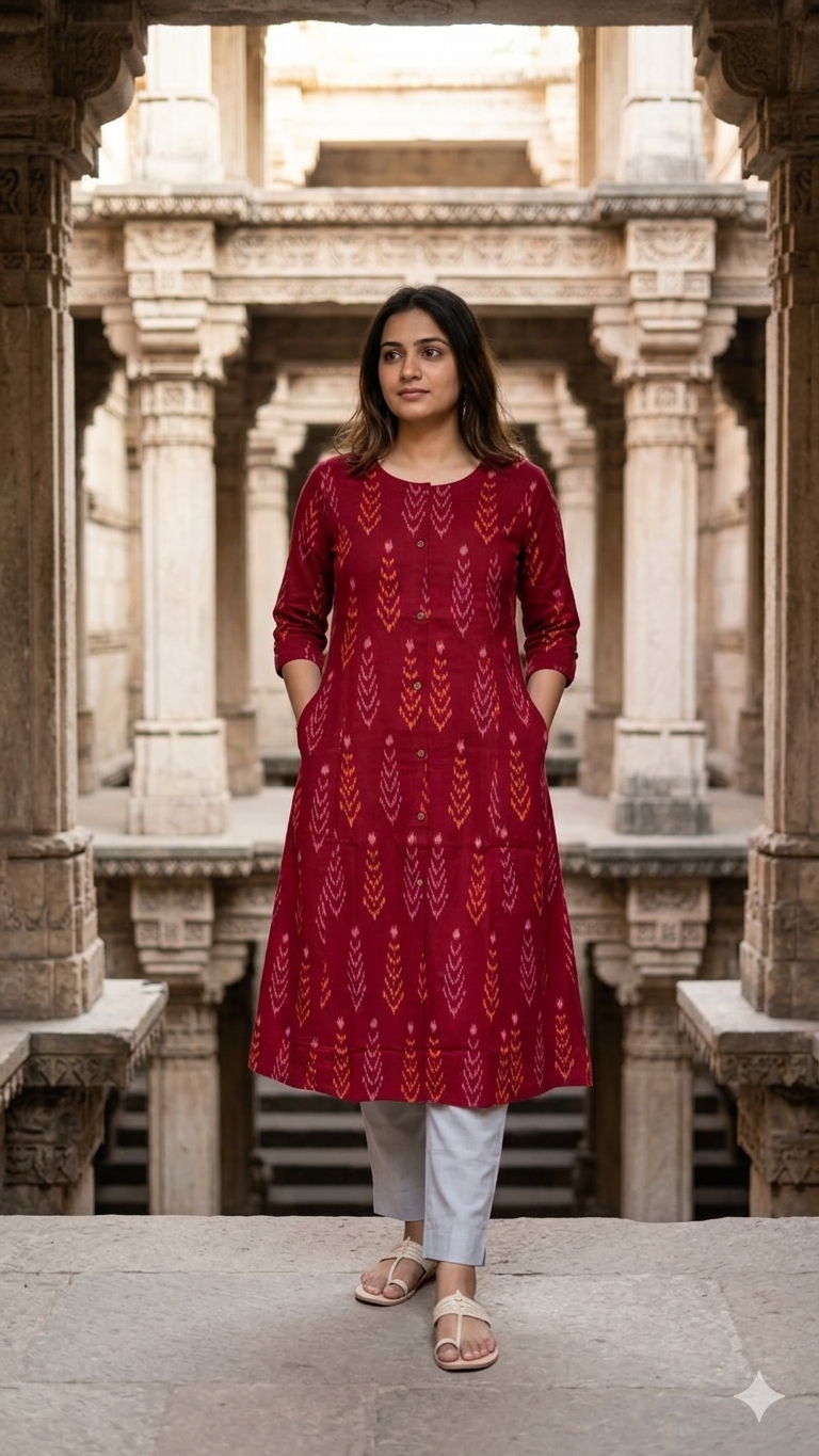 Rangmahal Ikat Cotton A-Line Kurta