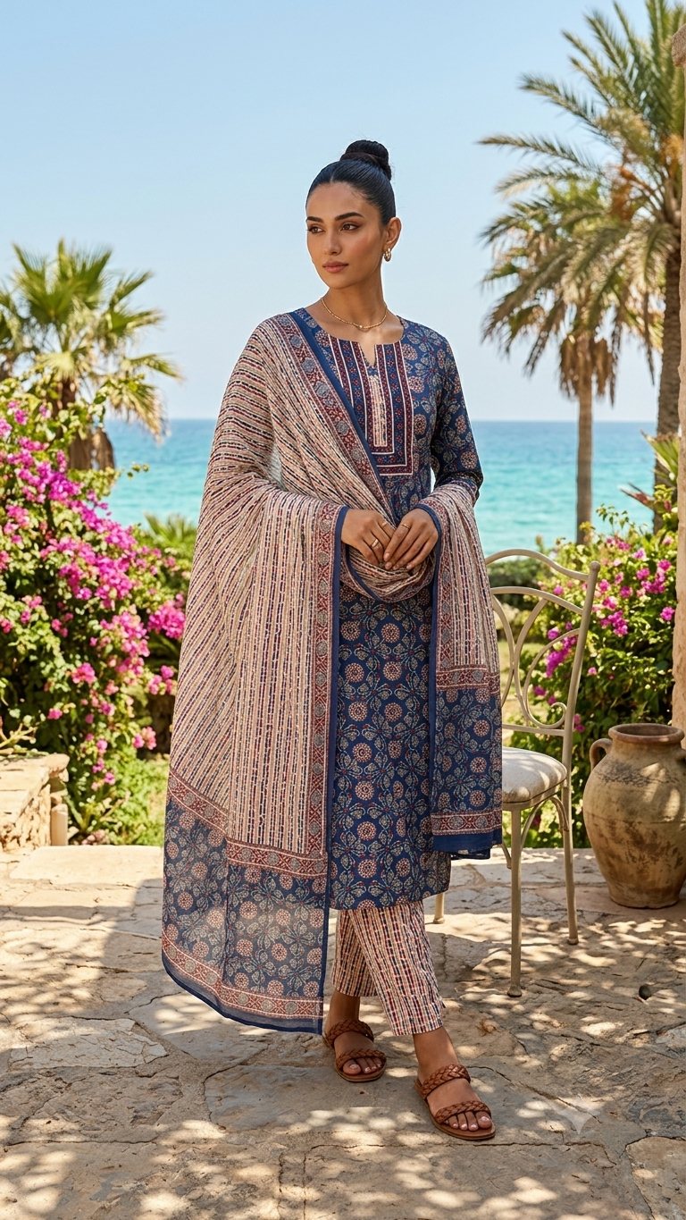 Indigo Heritage Weave Cotton Salwar Set