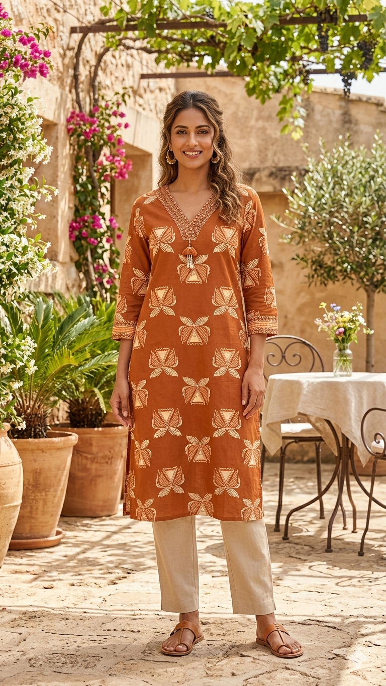 Rust Wood Pure Cotton Kurti