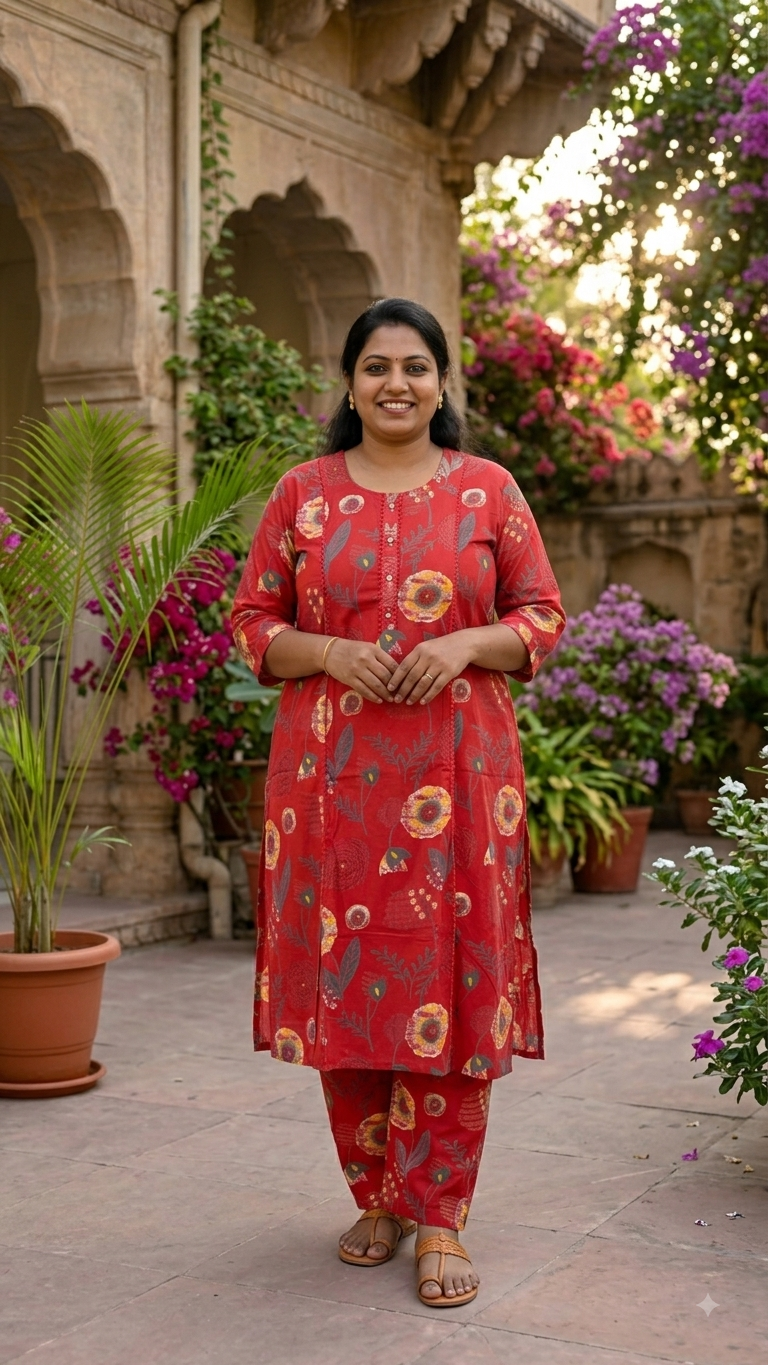 Rustic Red Floral Cotton Plus Size Coords