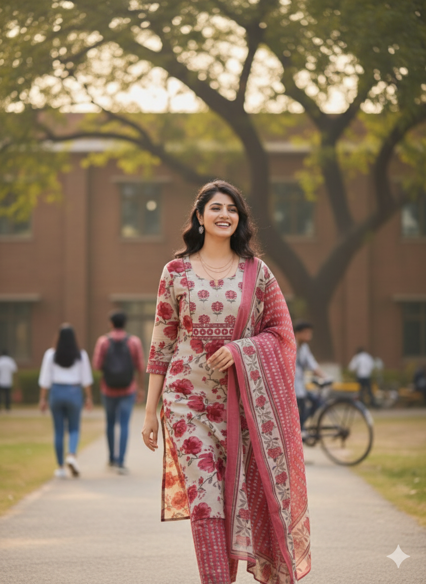 Lite Biscotti Cherry Red Floral Salwar