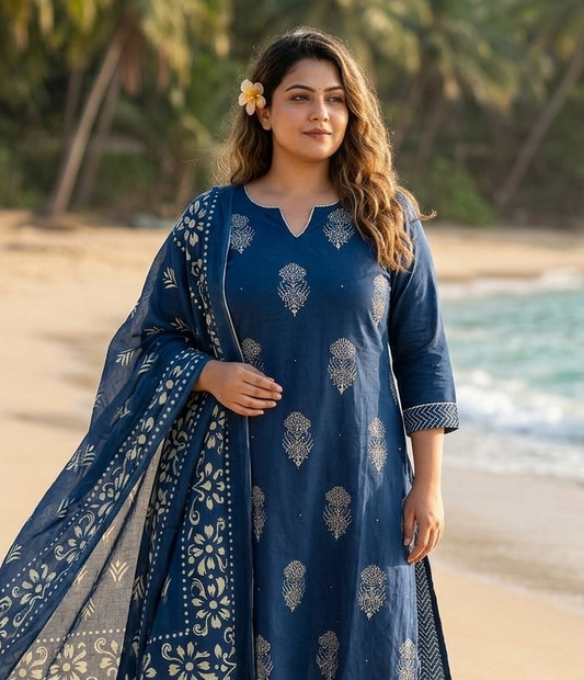 Indigo Shore Grace – Plus Size Cotton Salwar