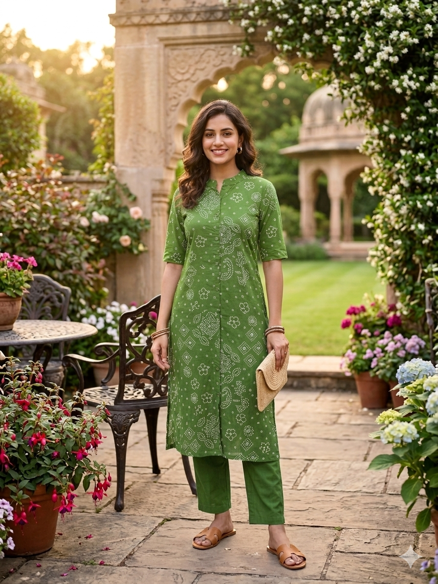Verdant Grace Cotton Kurta Pant