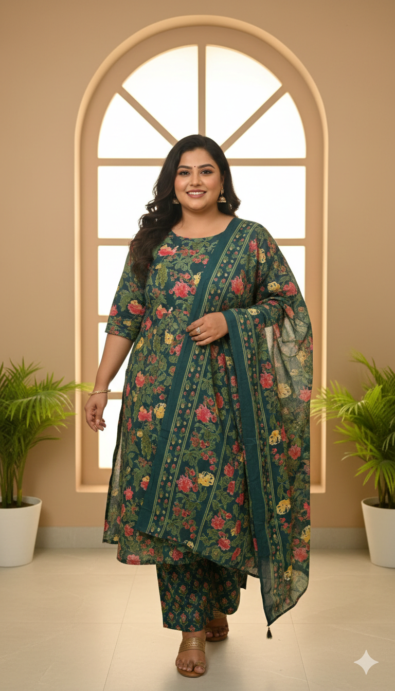 Emerald Bloom Plus Size Cotton Salwar