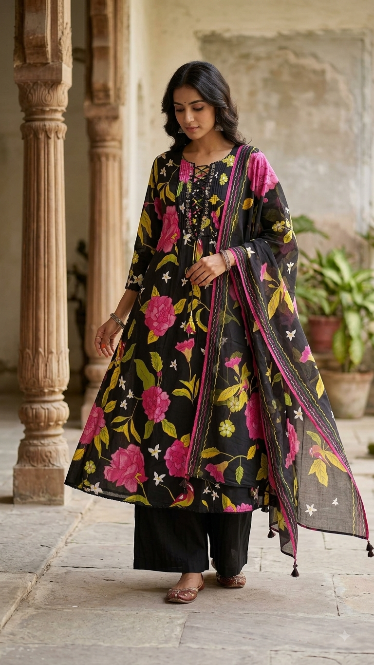 Floral Bloom A-Line Cotton Salwar