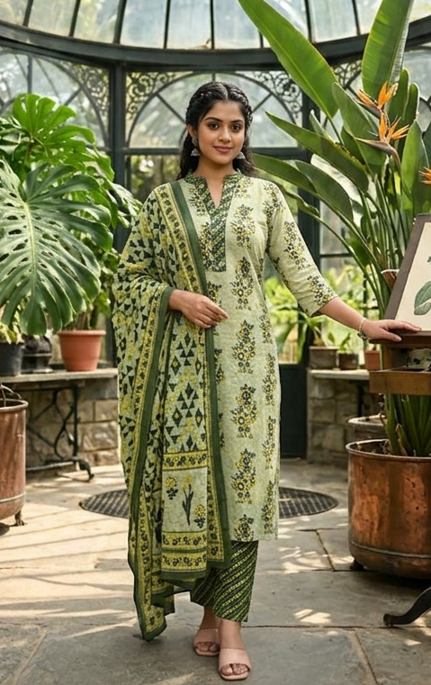 Sage Green Yellow Cotton Salwar