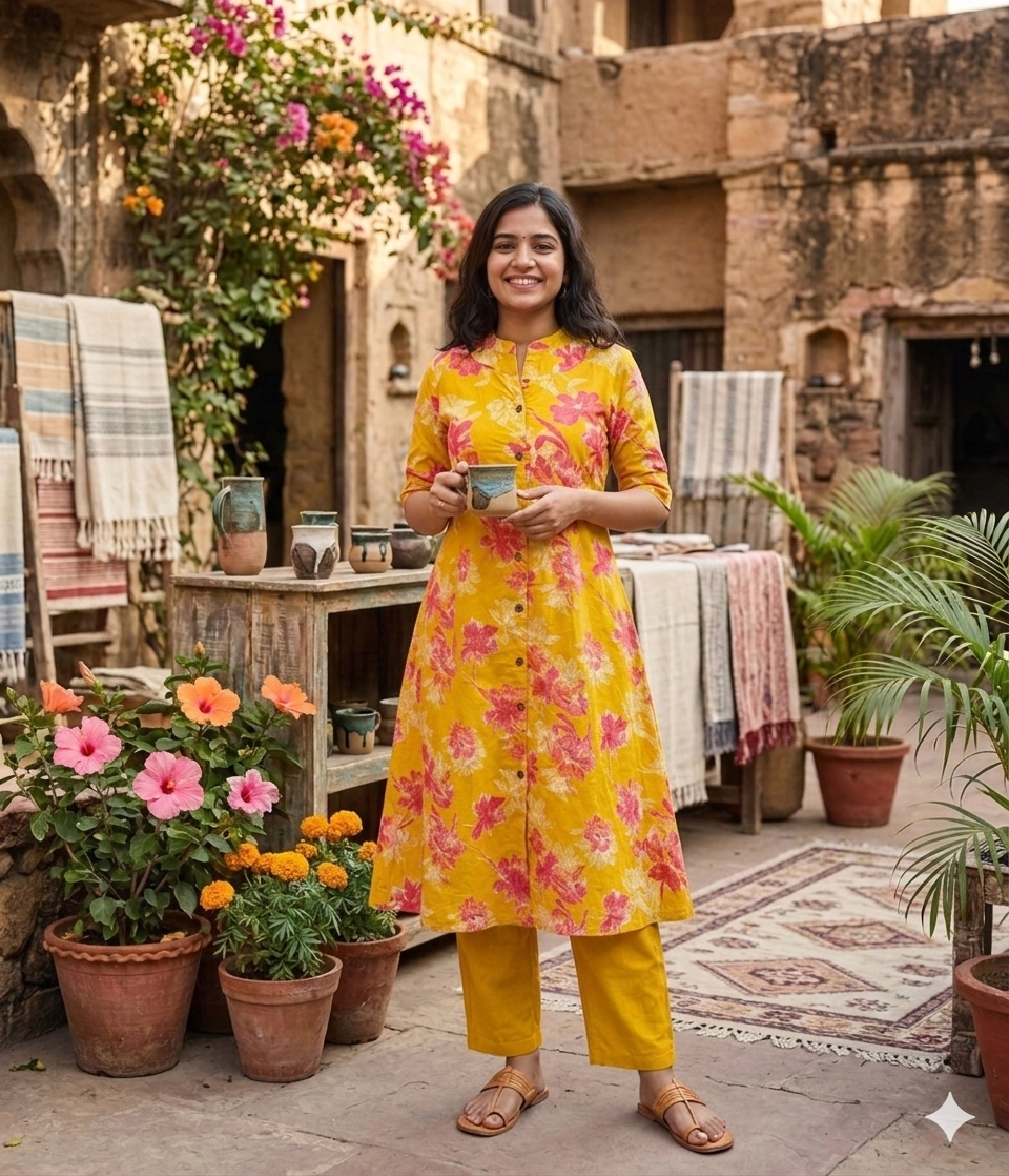 Sunblossom Cotton A-Line Kurta Set