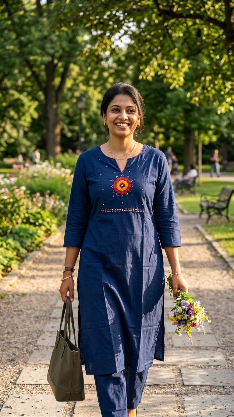 Navy Blue Embroidered Kurta Pant