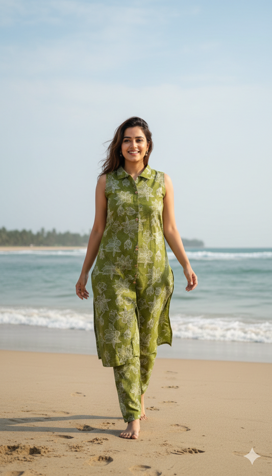 Coastal Bloom Sleeveless Cotton Co-Ord