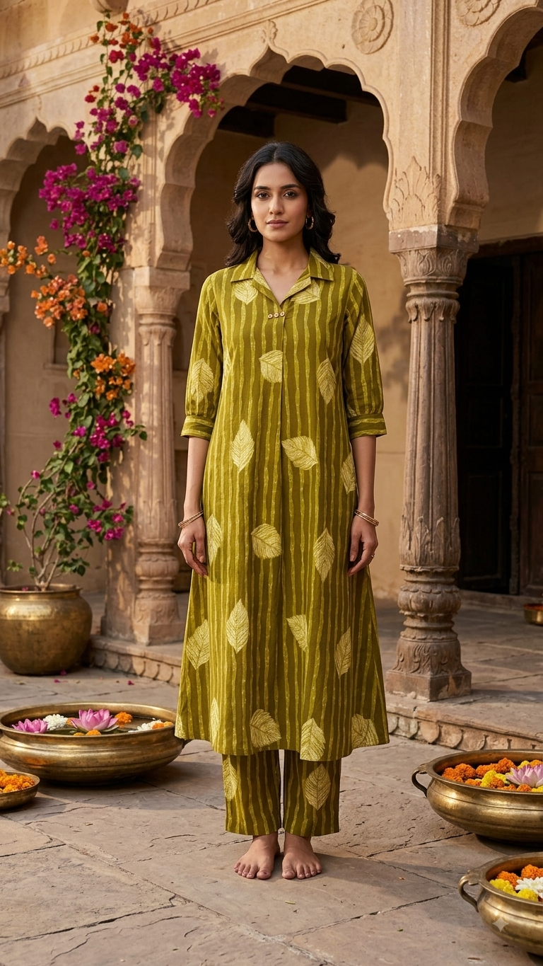 Olive Leaf A-Line Cotton Co-Ords