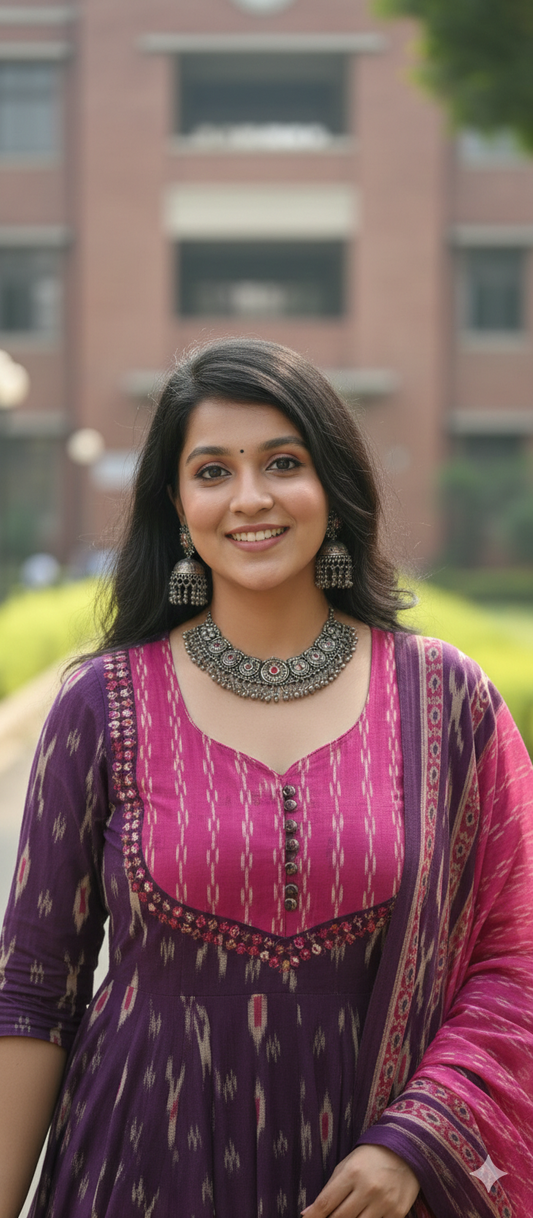 Royal Amethyst Ikkat Anarkali