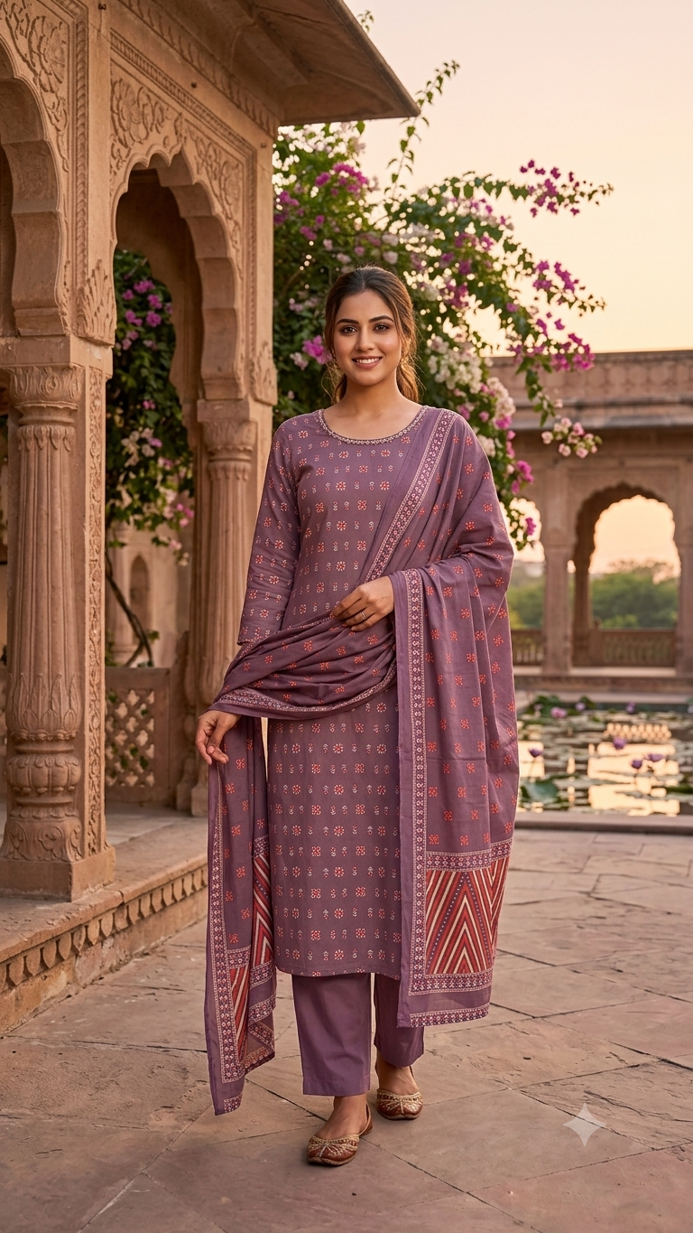 Elegant Mauve Plus Size Cotton Ssalwar