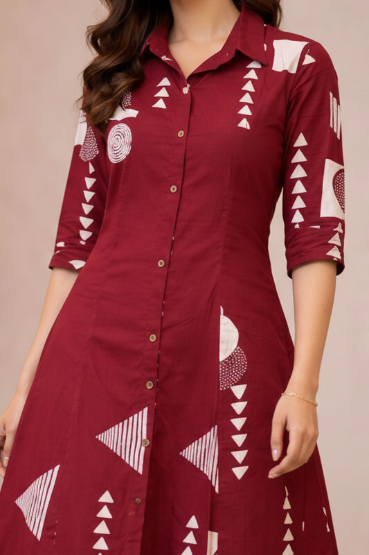 Crimson Geometry Apple Cut Cotton Co-Ord