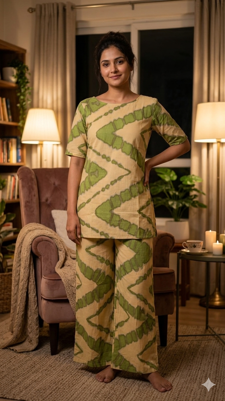 Olive Breeze Cotton Night Suit