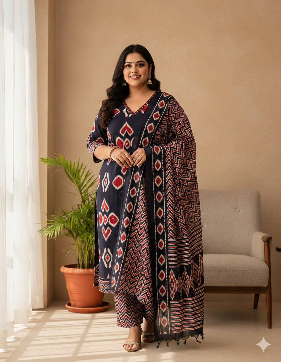 Midnight Ikat Charm Plus Size Cotton Salwar