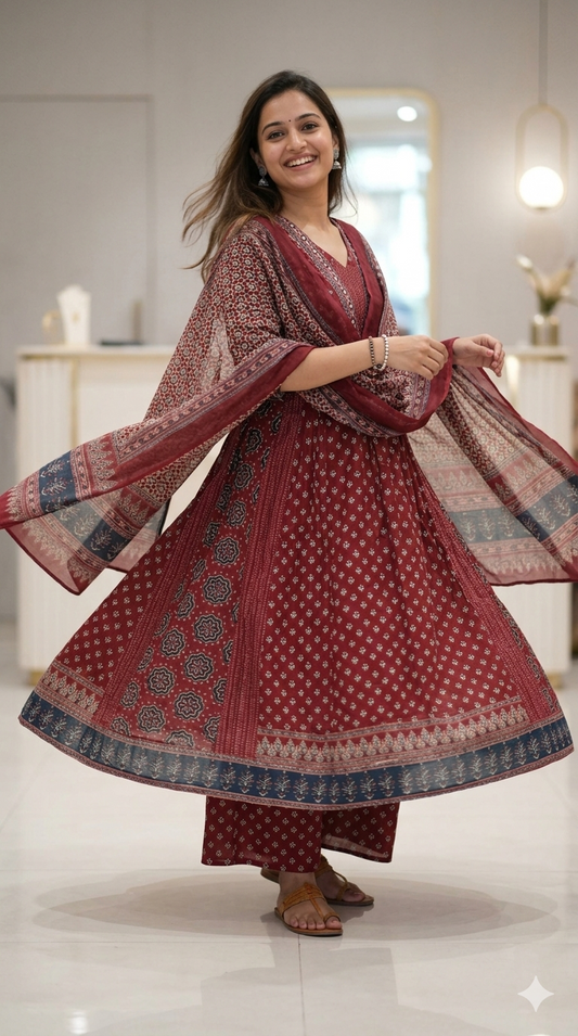 Rust Red Royale Cotton Anarkali