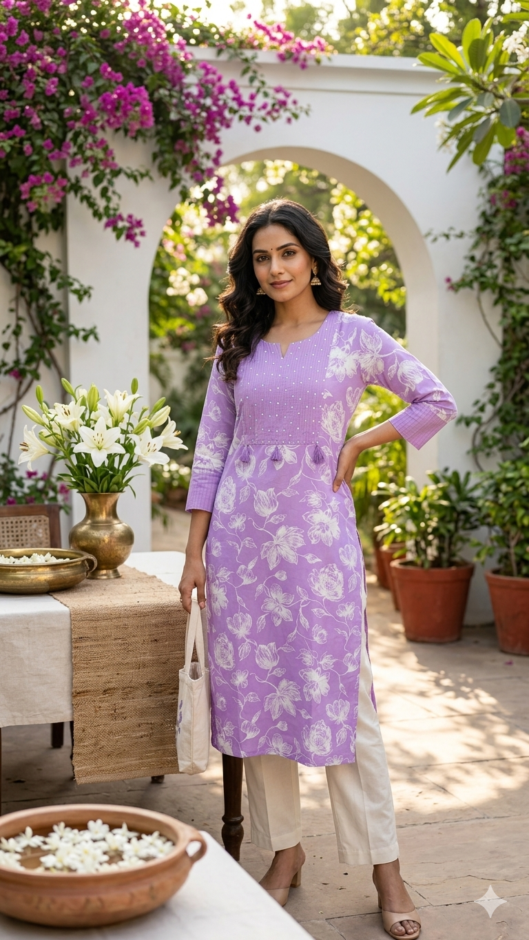 Lavender Bloom Pure Cotton Kurti