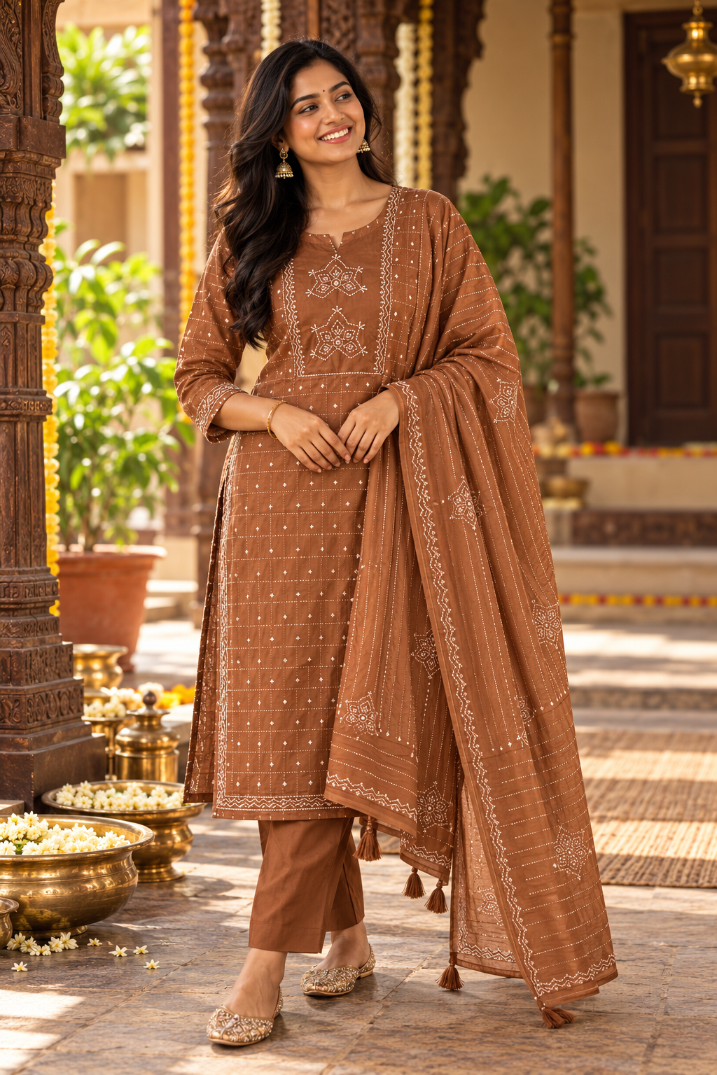 Rustic Mocha Cotton Embroidered Salwar