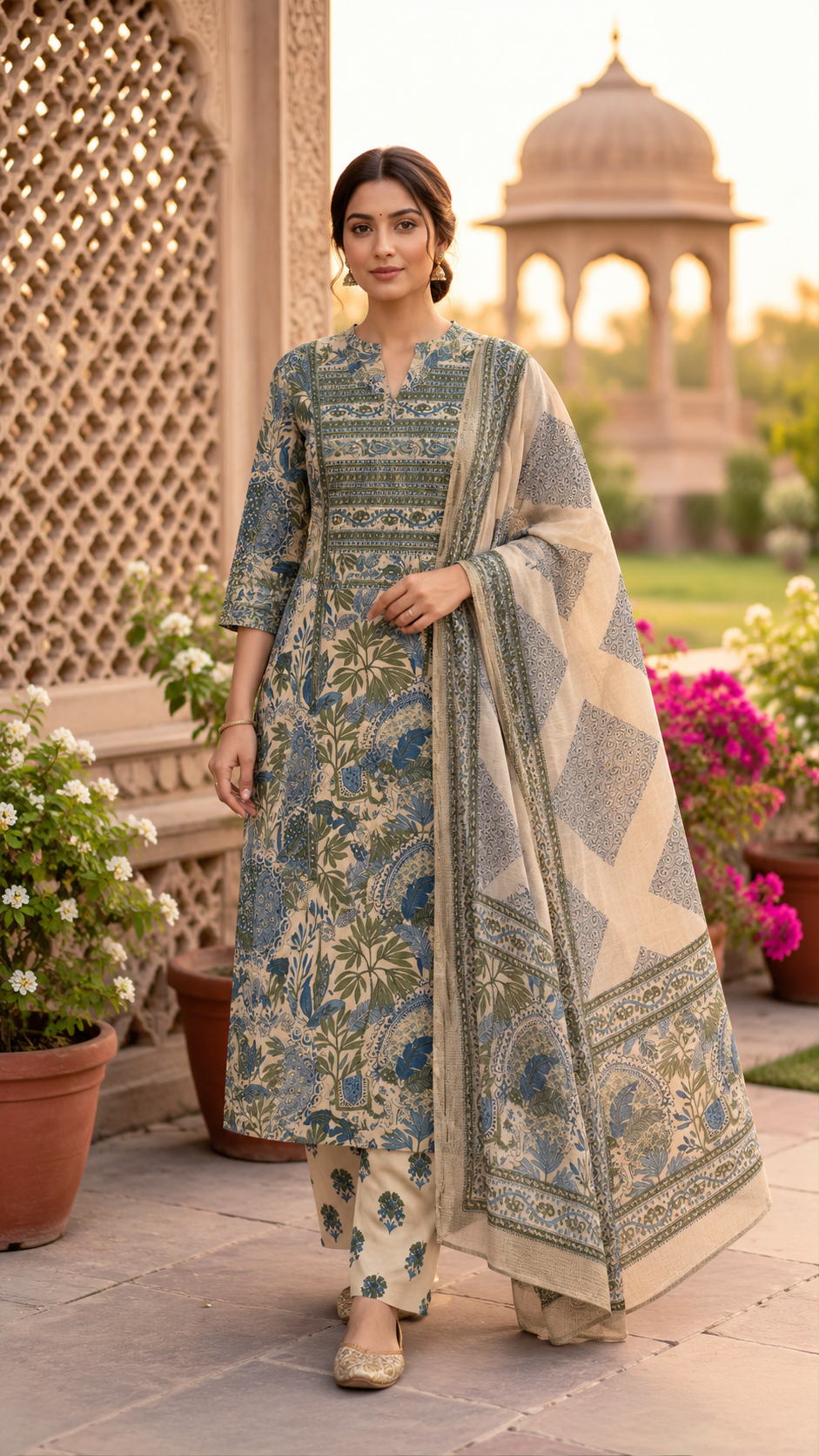 Azure Bloom Printed A-Line Salwar