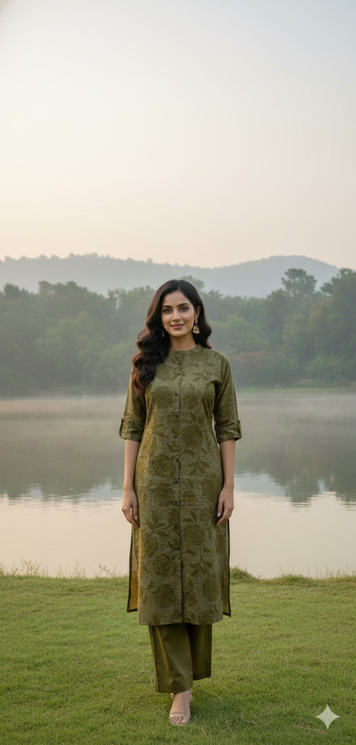 Earthy Moss Cotton Kurta Pant