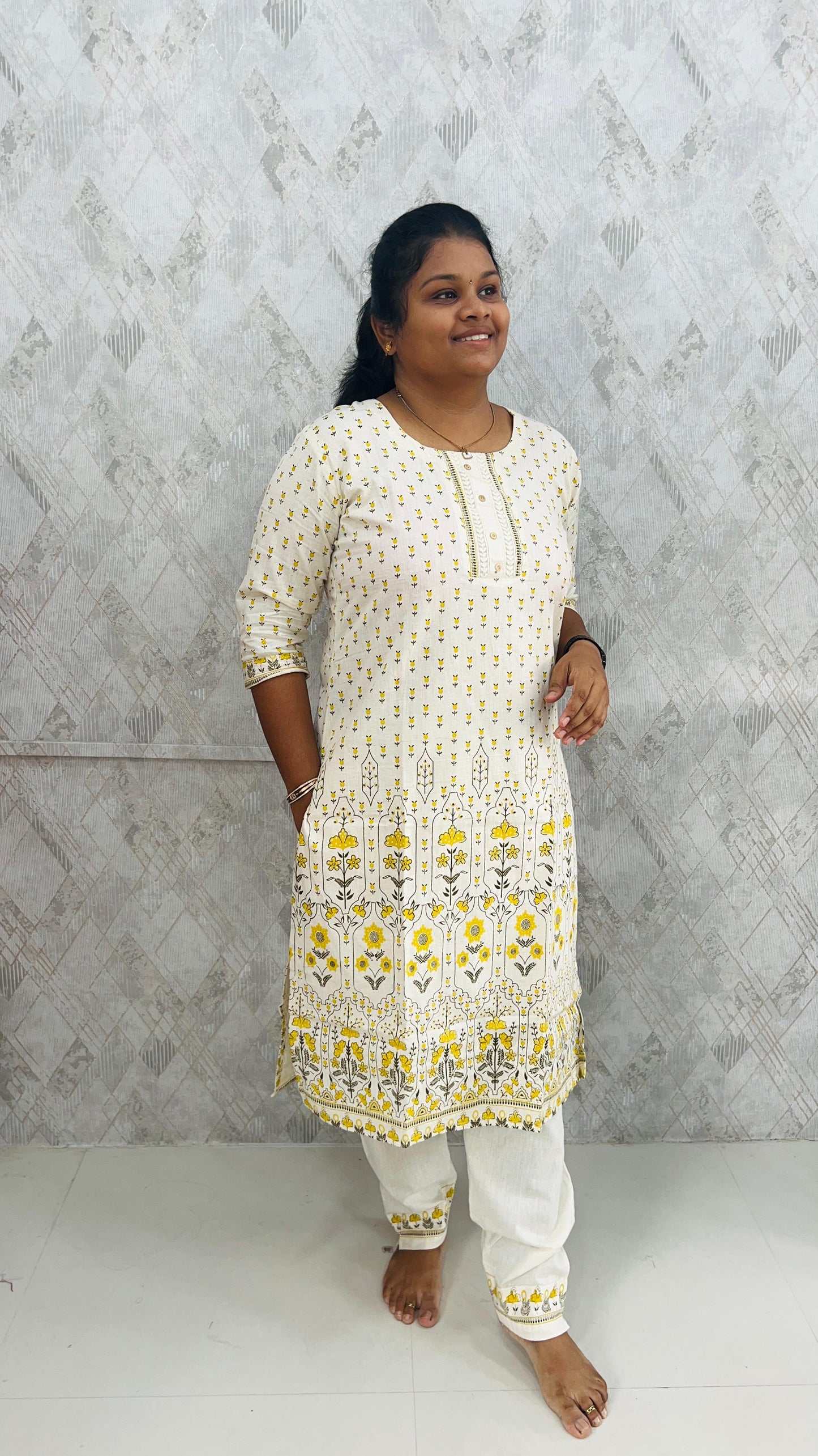 Beige Yellow Cotton Flex Set