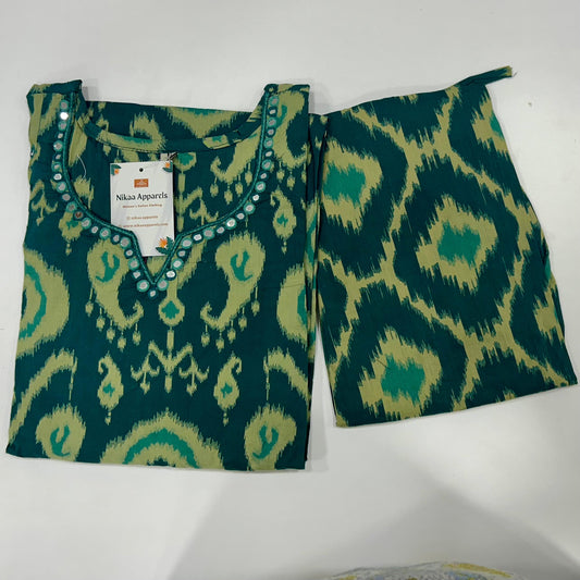 Dark Green Batik Kurta Pant
