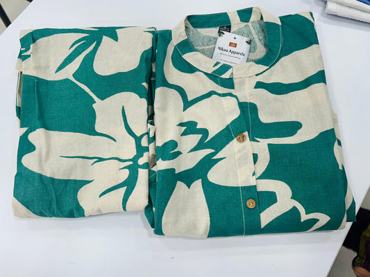 Green Abstract Printed Cotton Flex Coords