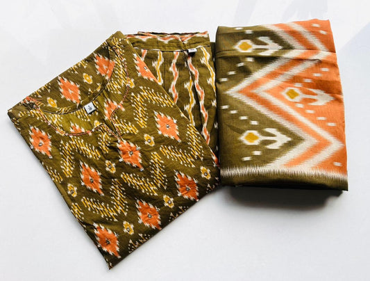 Orange & Olive Green Cotton Salwar