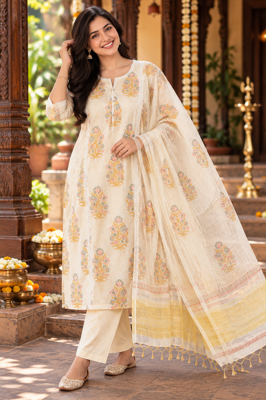 Ivory Blossom – Floral Cotton Salwar